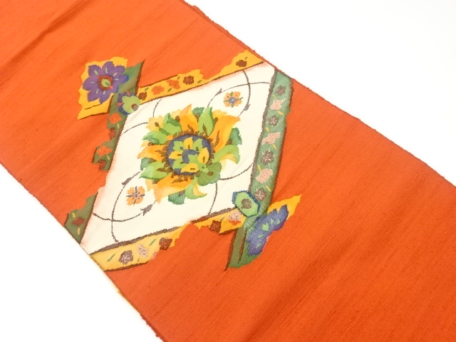 リサイクル　手織り紬草花模様織出し名古屋帯